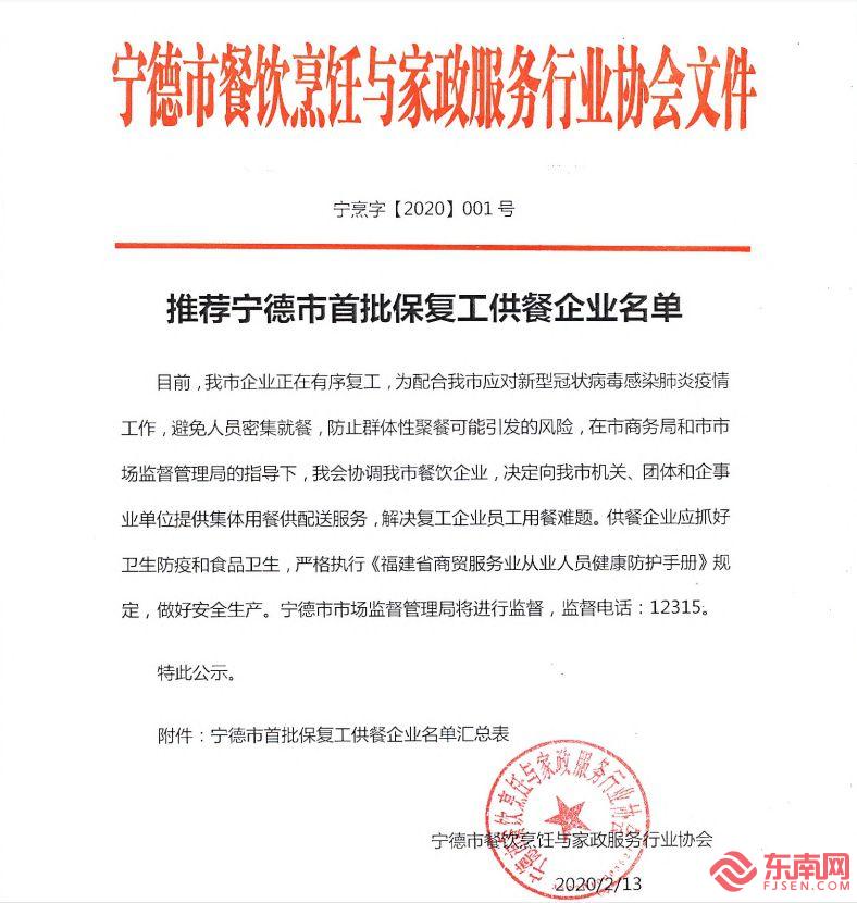复工后，大家咋吃饭？宁德首批保复工供餐企业名单公开，集体用餐配送服务暖心来袭